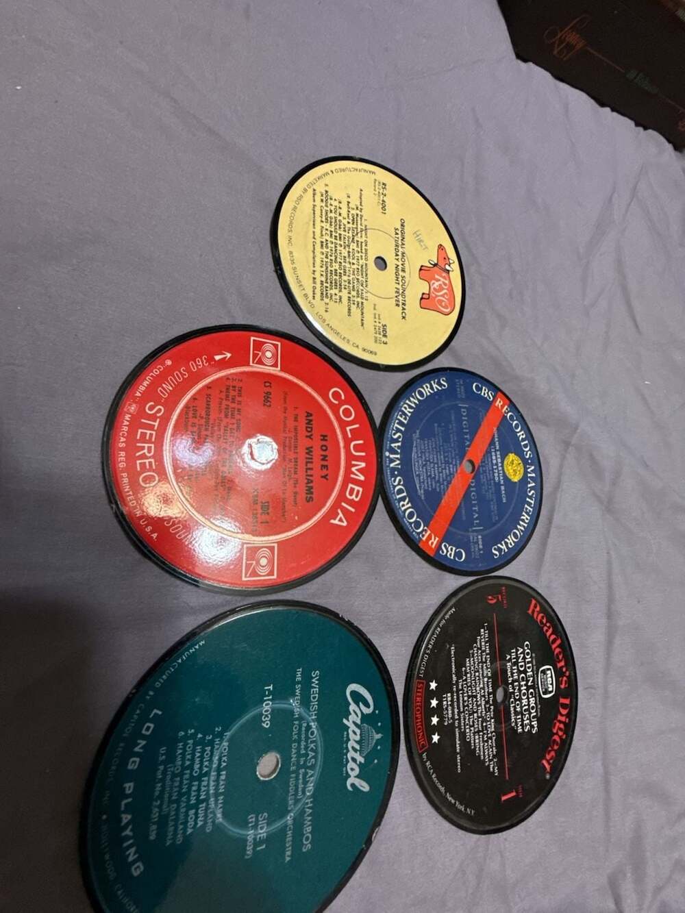 Lot of 5 Vintage Vinyl Record Labels and Coasters